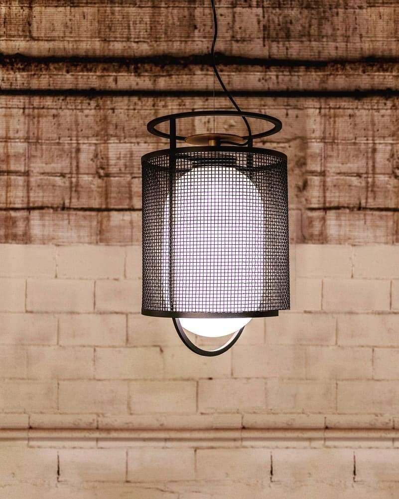 Pendant Lamp | Black Iron & Opal Glass | 25cm Diameter