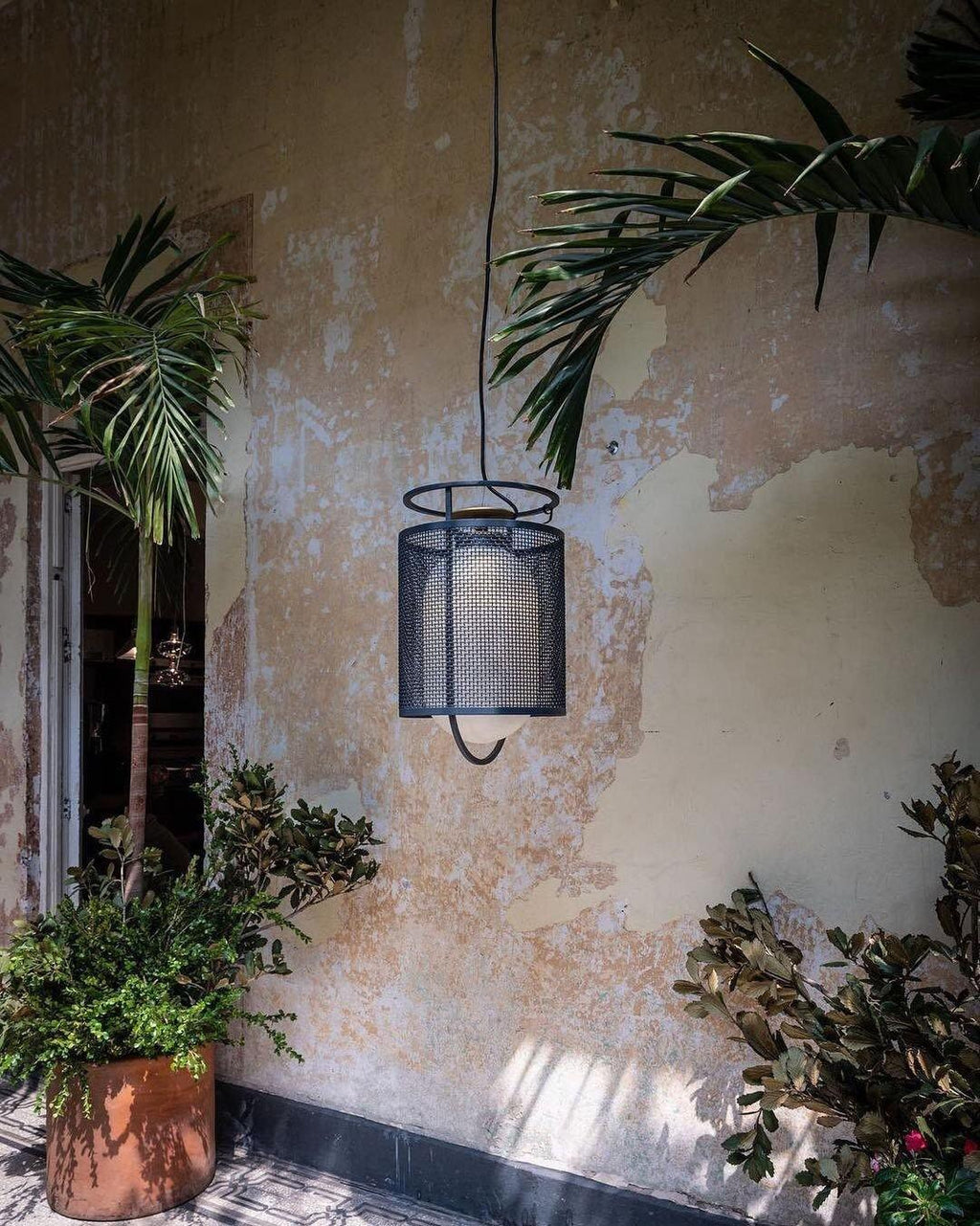 Pendant Lamp | Black Iron & Opal Glass | 25cm Diameter