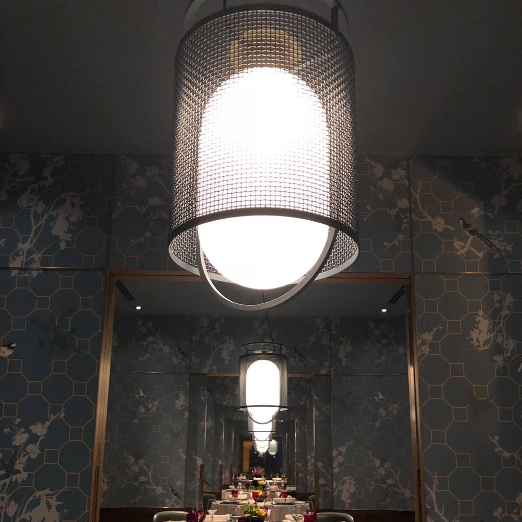 Pendant Lamp | Black Iron & Opal Glass | 25cm Diameter