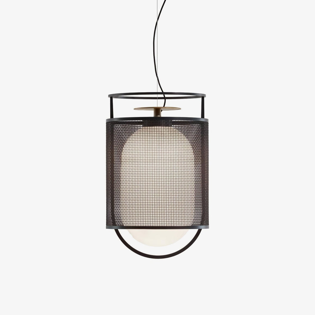 Pendant Lamp | Black Iron & Opal Glass | 25cm Diameter