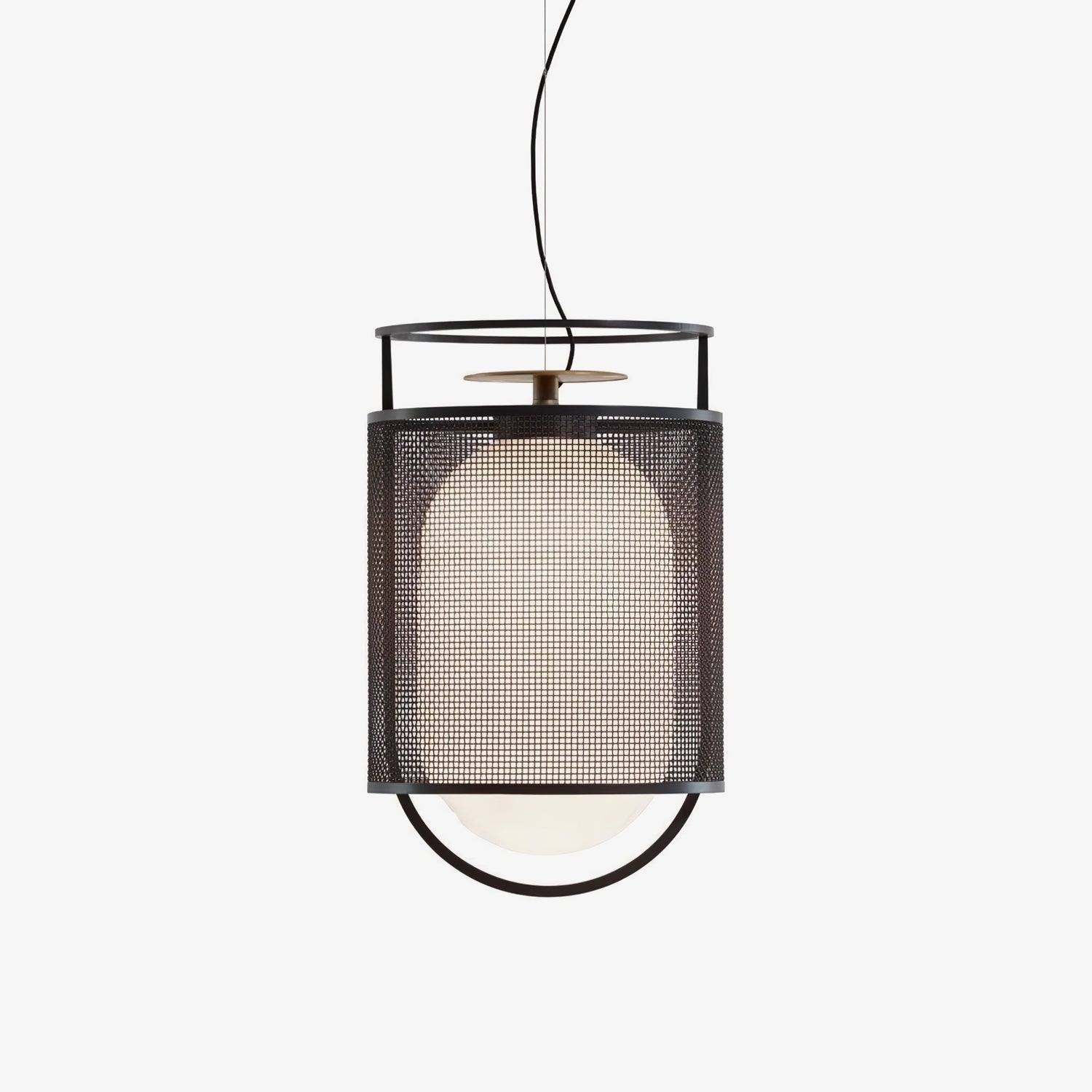 Pendant Lamp | Black Iron & Opal Glass | 25cm Diameter