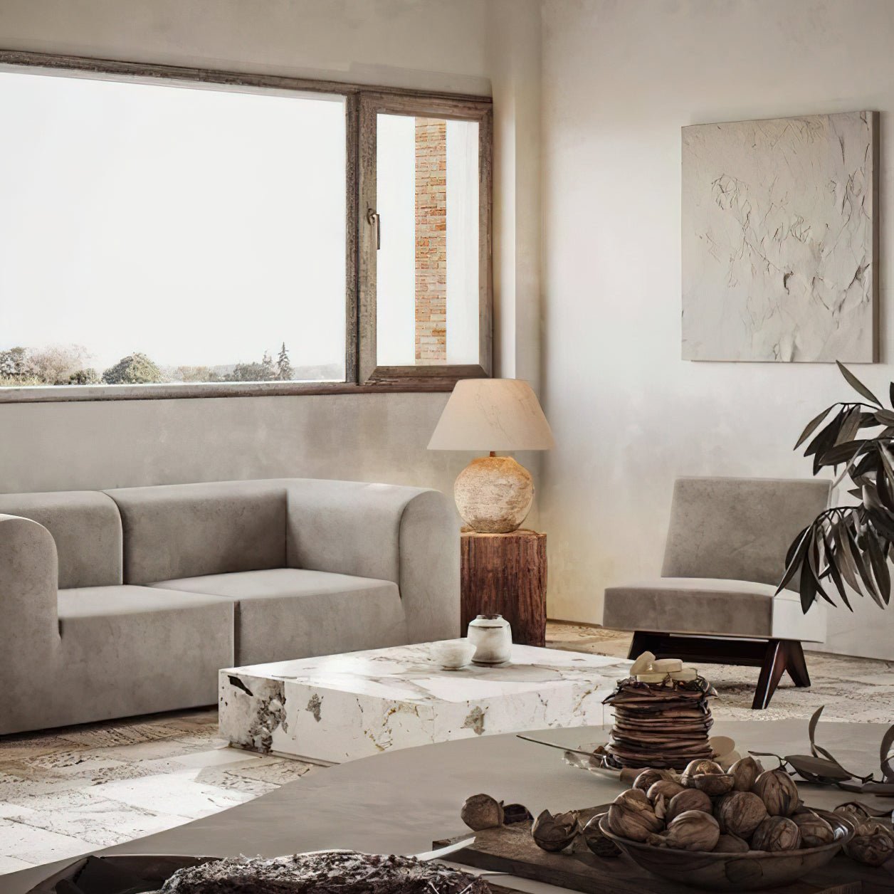 Desert Sand Table Lamp | Ceramic Base | Beige Shade
