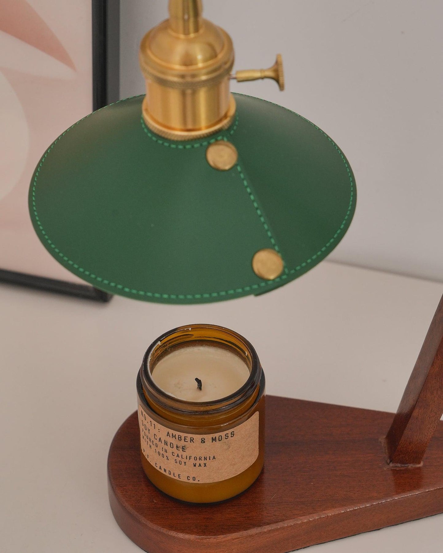Diosa Table Lamp | Wood, Metal, Leather | Gold, Walnut, Green
