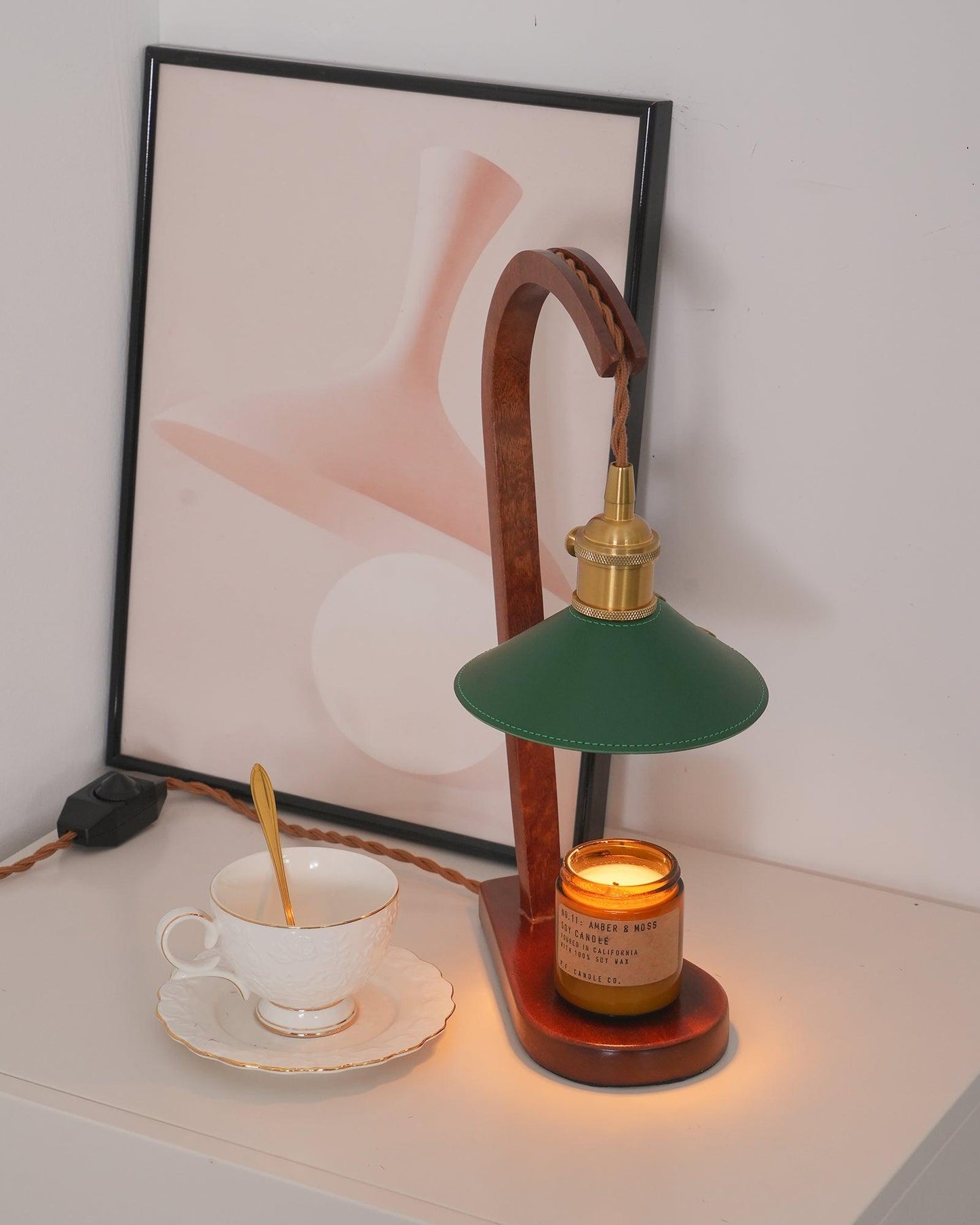 Diosa Table Lamp | Wood, Metal, Leather | Gold, Walnut, Green