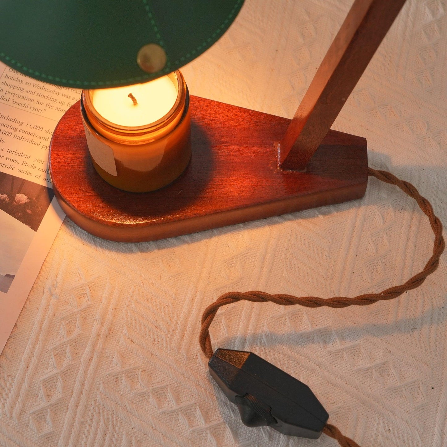 Diosa Table Lamp | Wood, Metal, Leather | Gold, Walnut, Green