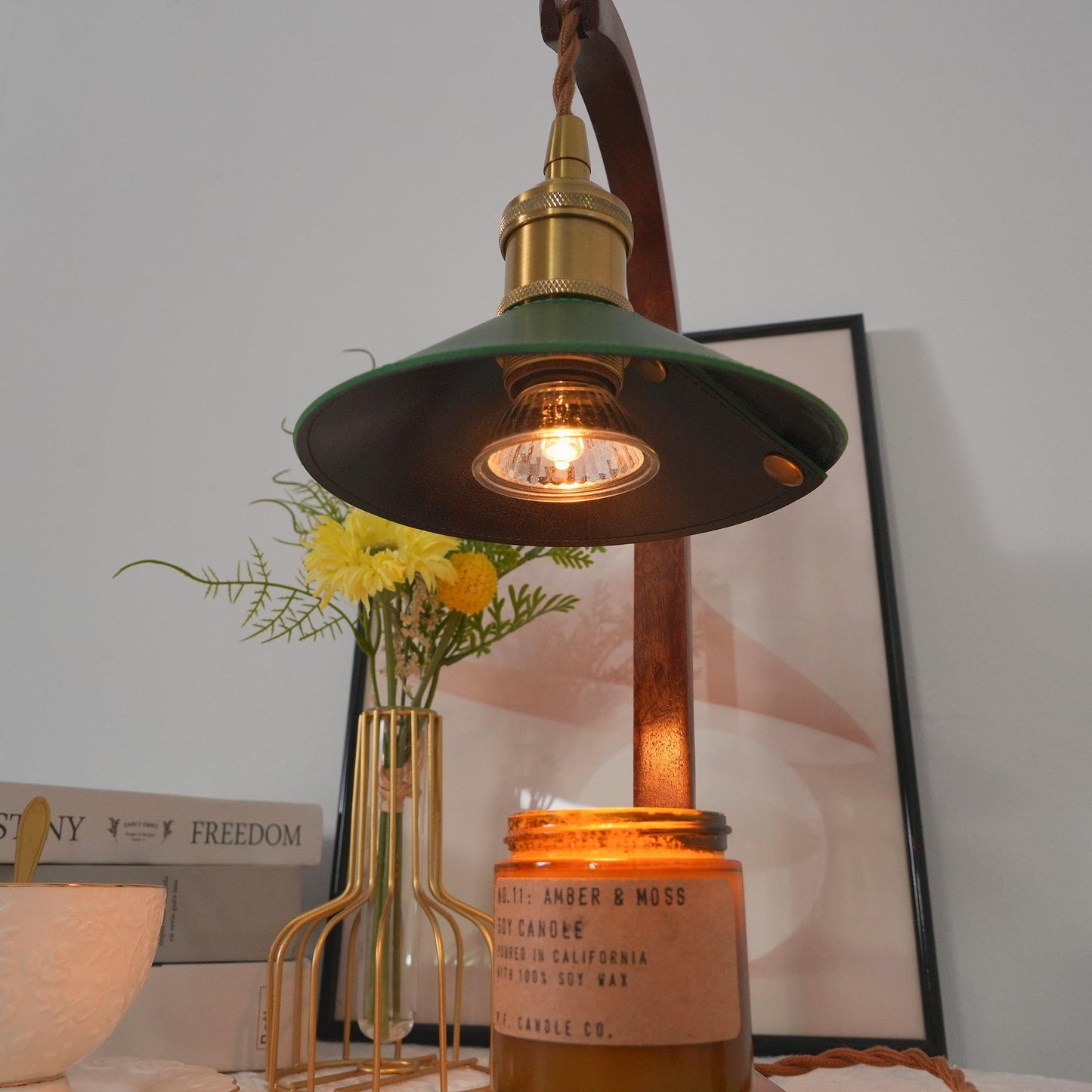 Diosa Table Lamp | Wood, Metal, Leather | Gold, Walnut, Green
