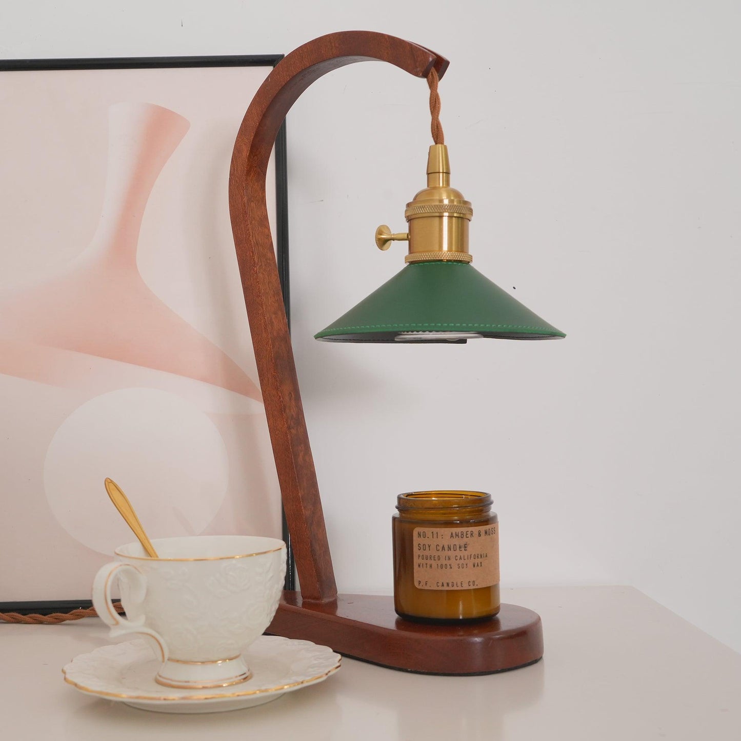 Diosa Table Lamp | Wood, Metal, Leather | Gold, Walnut, Green