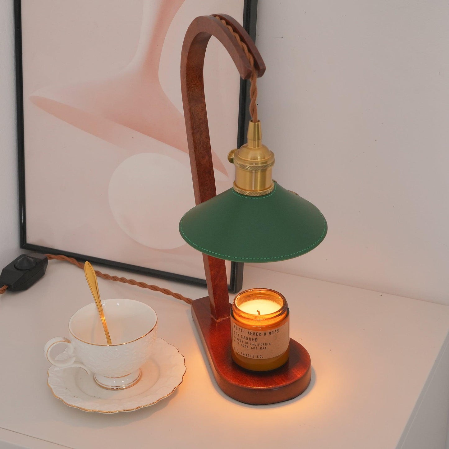 Diosa Table Lamp | Wood, Metal, Leather | Gold, Walnut, Green