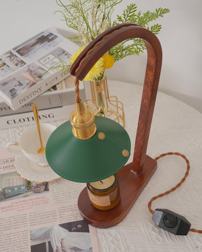 Diosa Table Lamp | Wood, Metal, Leather | Gold, Walnut, Green