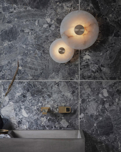 Disc Shaped Wall Light | Alabaster | Brass, White