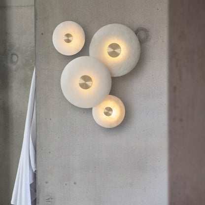 Disc Shaped Wall Light | Alabaster | Brass, White