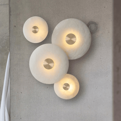 Disc Shaped Wall Light | Alabaster | Brass, White