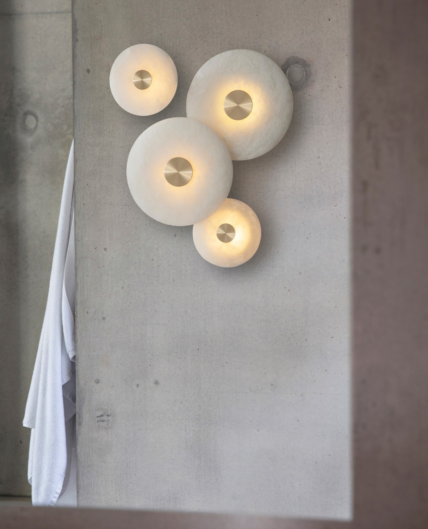Disc Shaped Wall Light | Alabaster | Brass, White