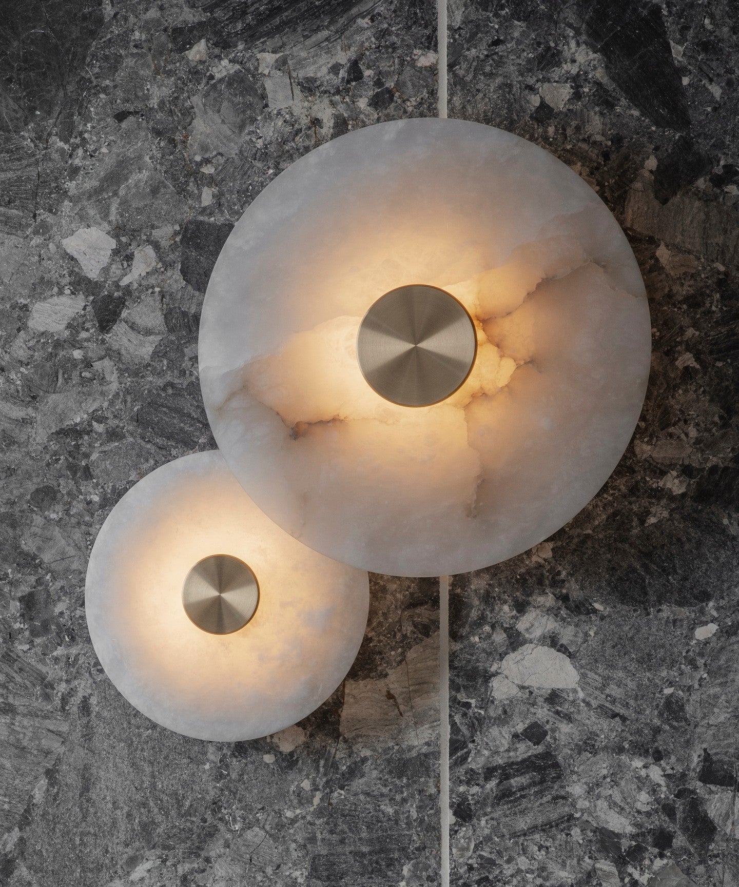 Disc Shaped Wall Light | Alabaster | Brass, White