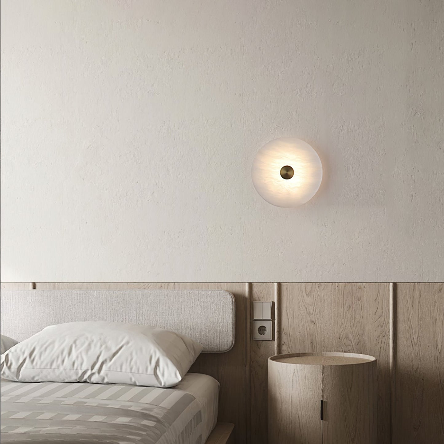 Disc Shaped Wall Light | Alabaster | Brass, White