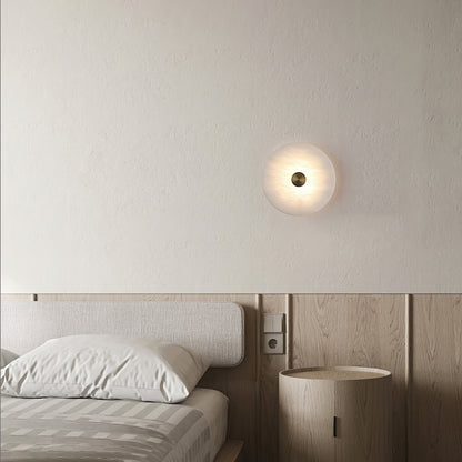 Disc Shaped Wall Light | Alabaster | Brass, White