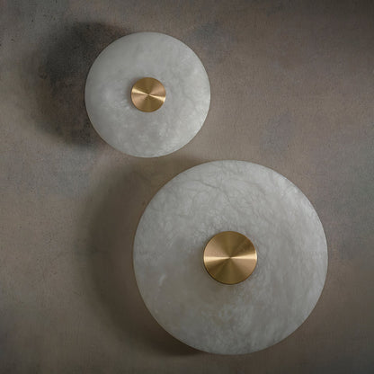 Disc Shaped Wall Light | Alabaster | Brass, White