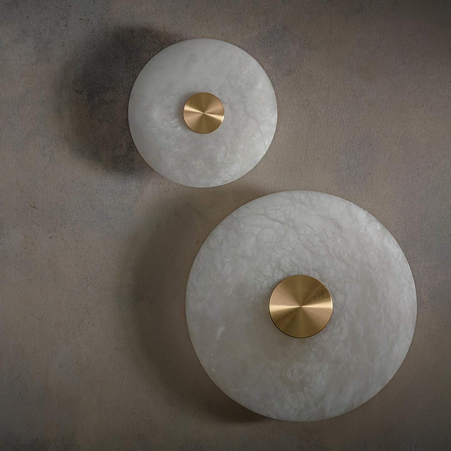 Disc Shaped Wall Light | Alabaster | Brass, White