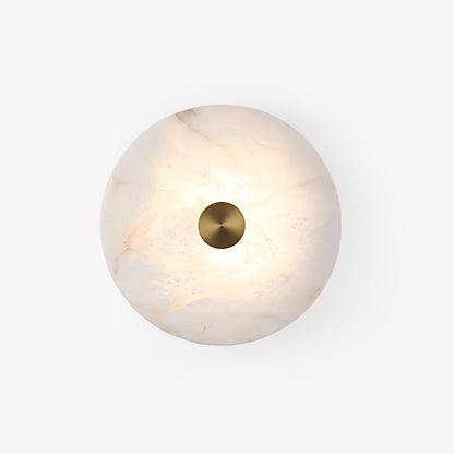 Disc Shaped Wall Light | Alabaster | Brass, White