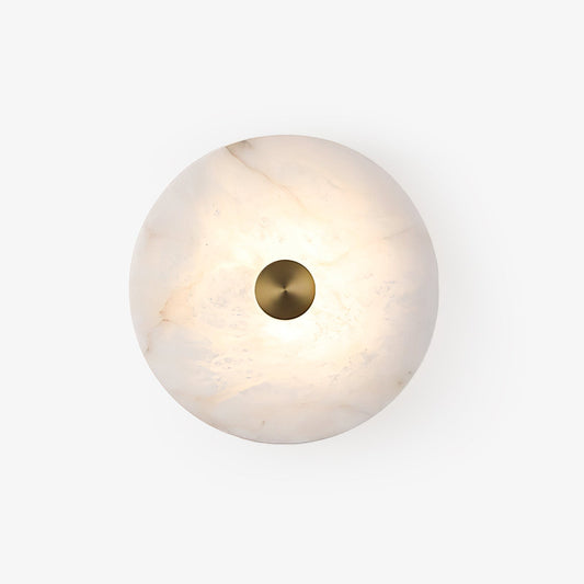 Disc Shaped Wall Light | Alabaster | Brass, White