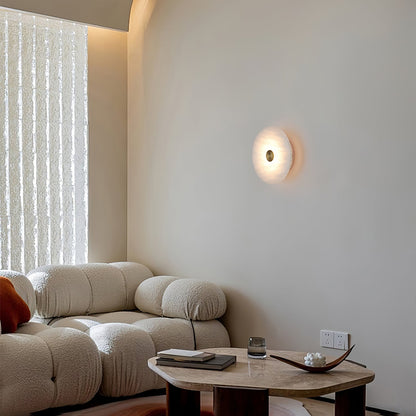 Disc Shaped Wall Light | Alabaster | Brass, White