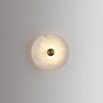 Disc Shaped Wall Light | Alabaster | Brass, White