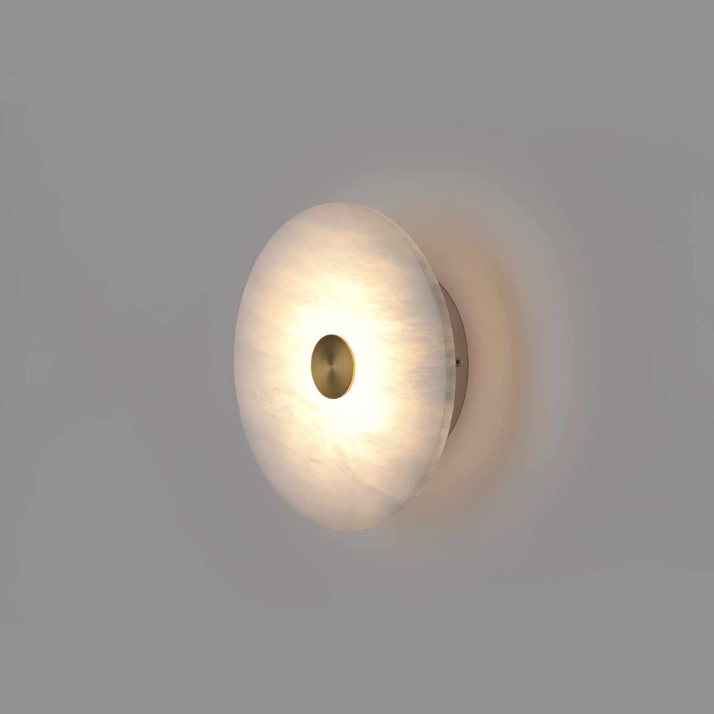 Disc Shaped Wall Light | Alabaster | Brass, White