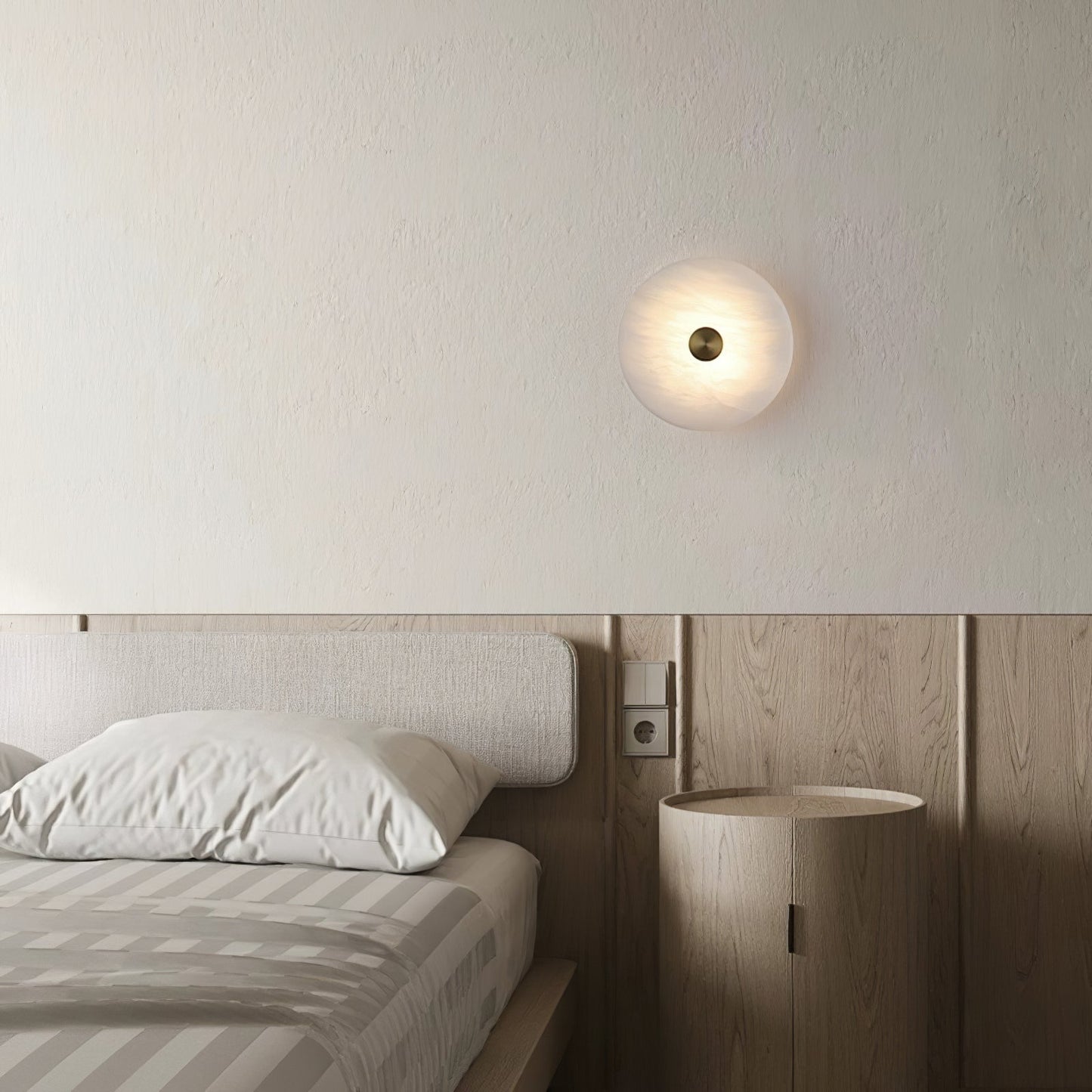 Disc Shaped Wall Light | Alabaster | Brass, White