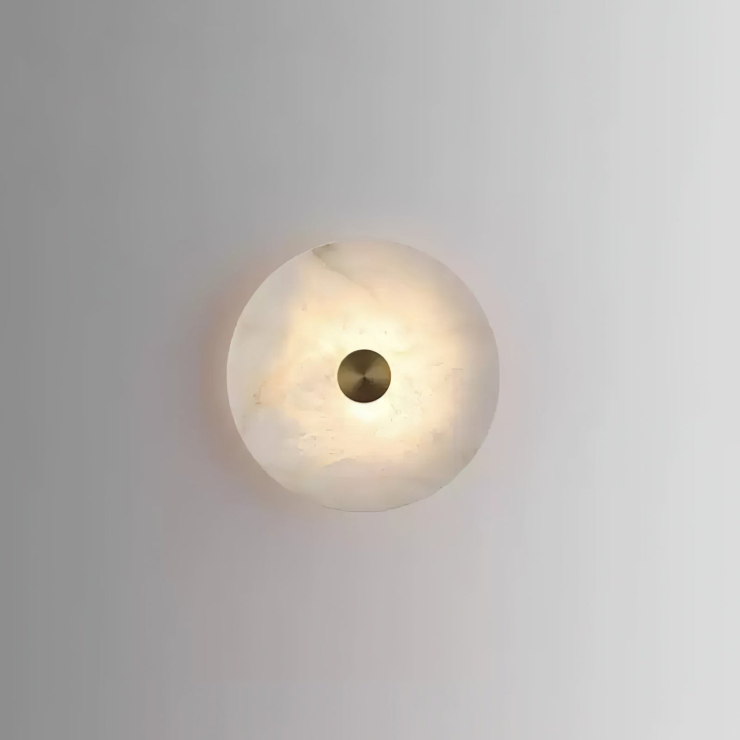 Disc Shaped Wall Light | Alabaster | Brass, White