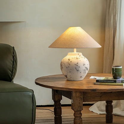 Distressed Table Lamp | Ceramic Base | White