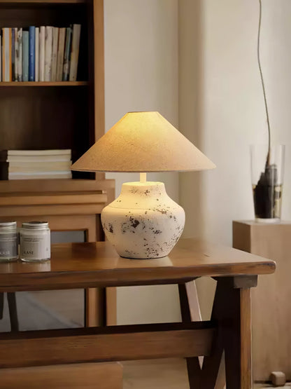 Distressed Table Lamp | Ceramic Base | White
