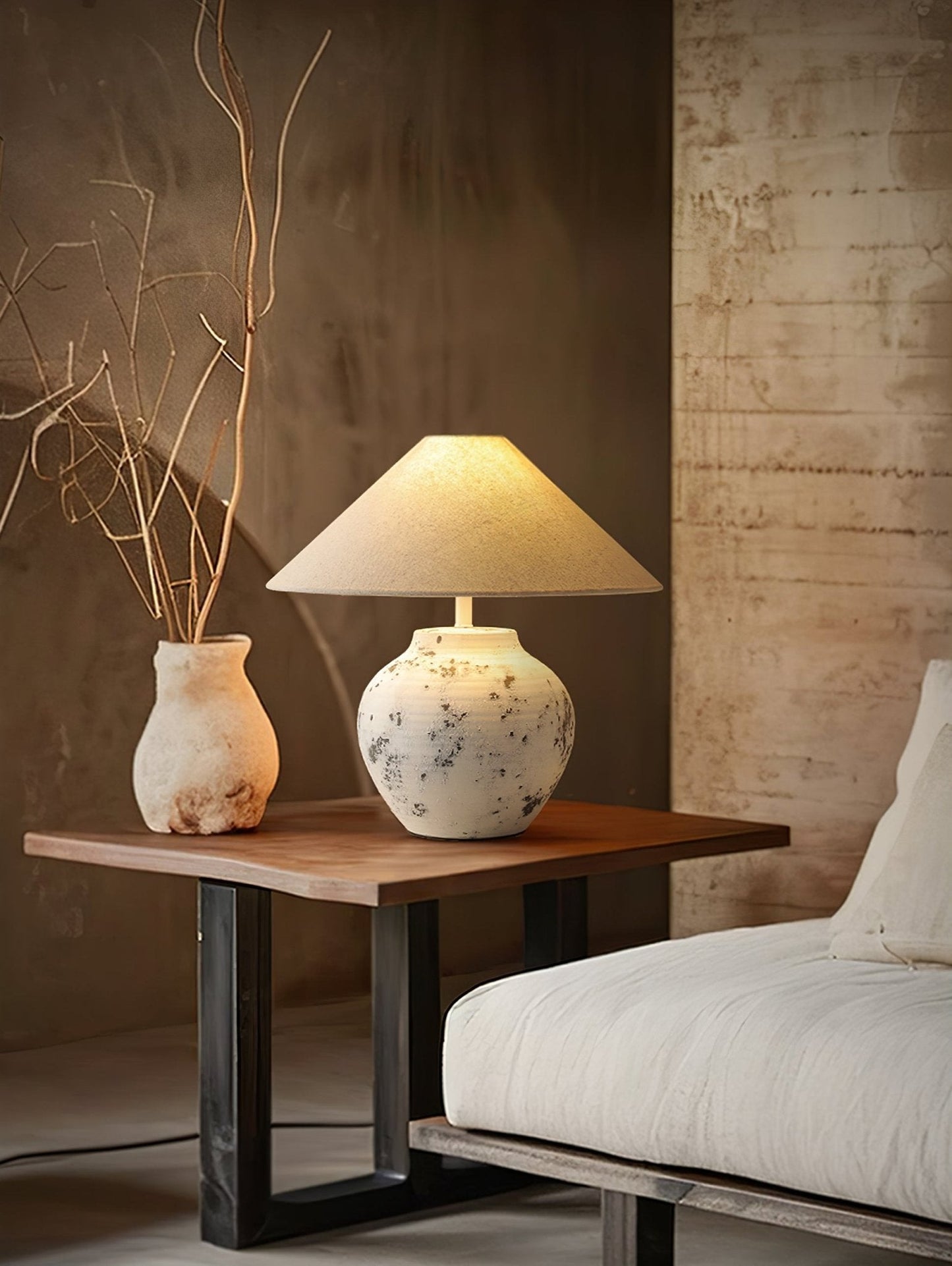 Distressed Table Lamp | Ceramic Base | White