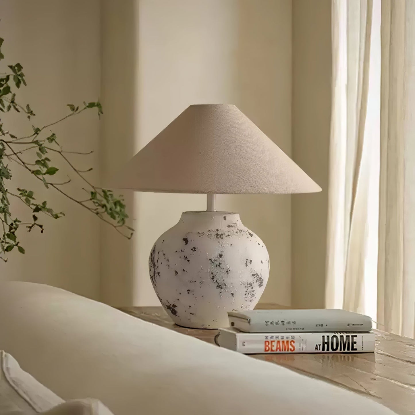 Distressed Table Lamp | Ceramic Base | White