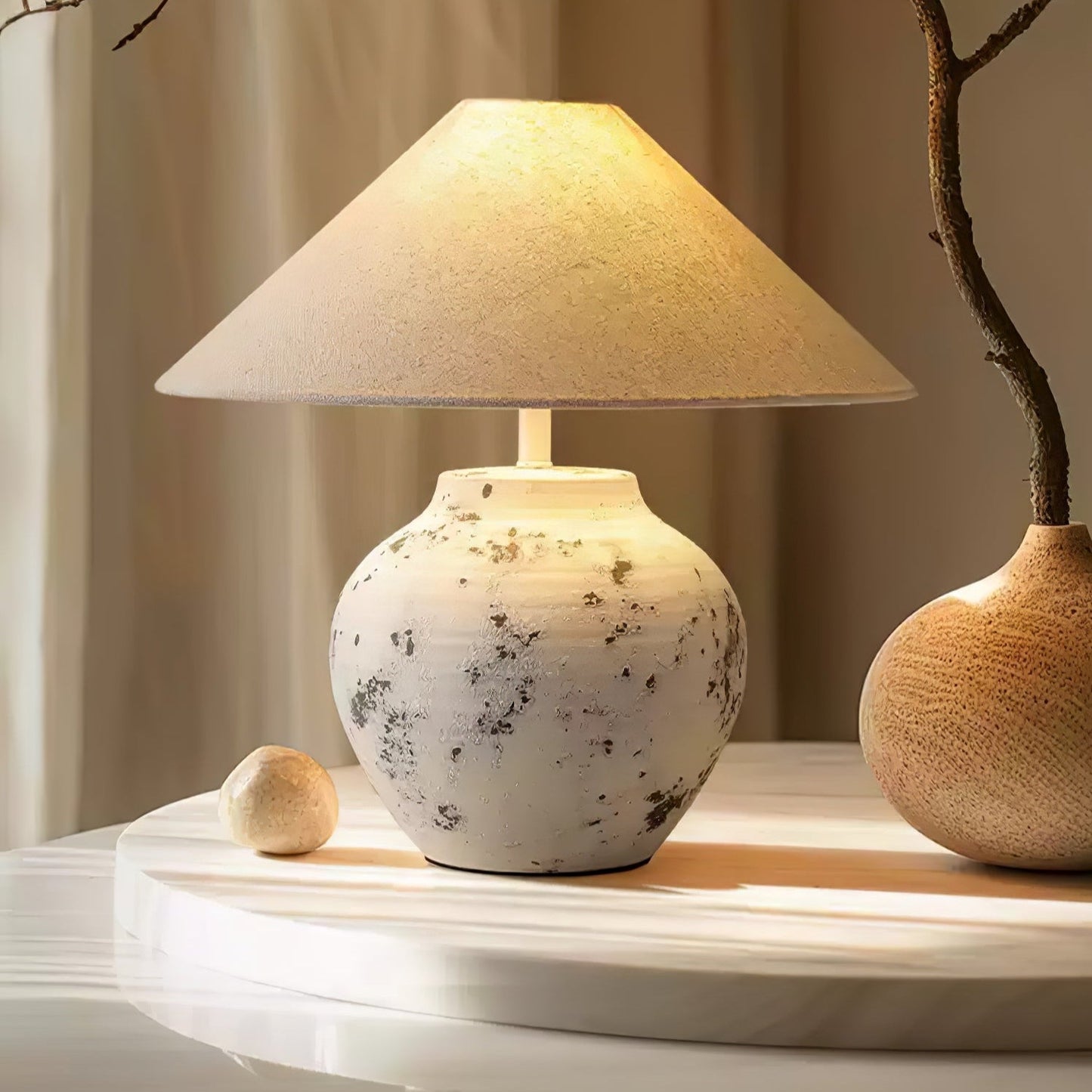 Distressed Table Lamp | Ceramic Base | White