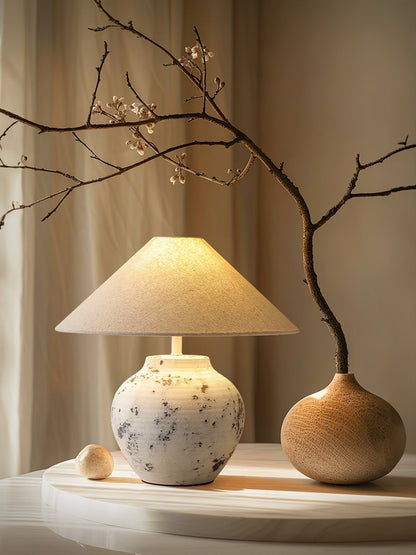 Distressed Table Lamp | Ceramic Base | White