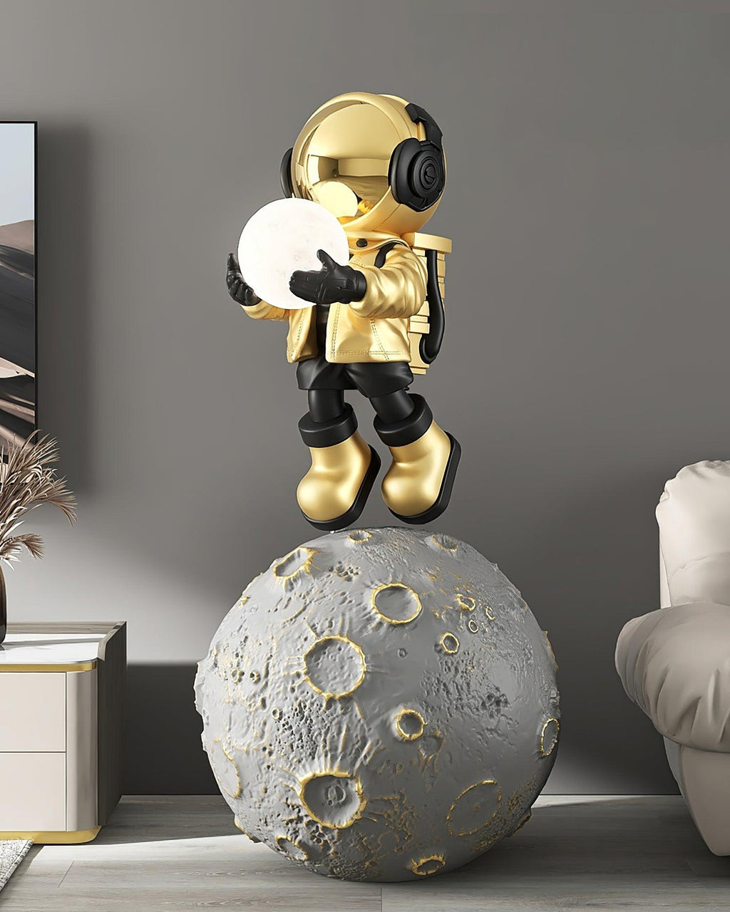 Diver Astronaut Floor Lamp | Resin | Chrome, Gold, Blue