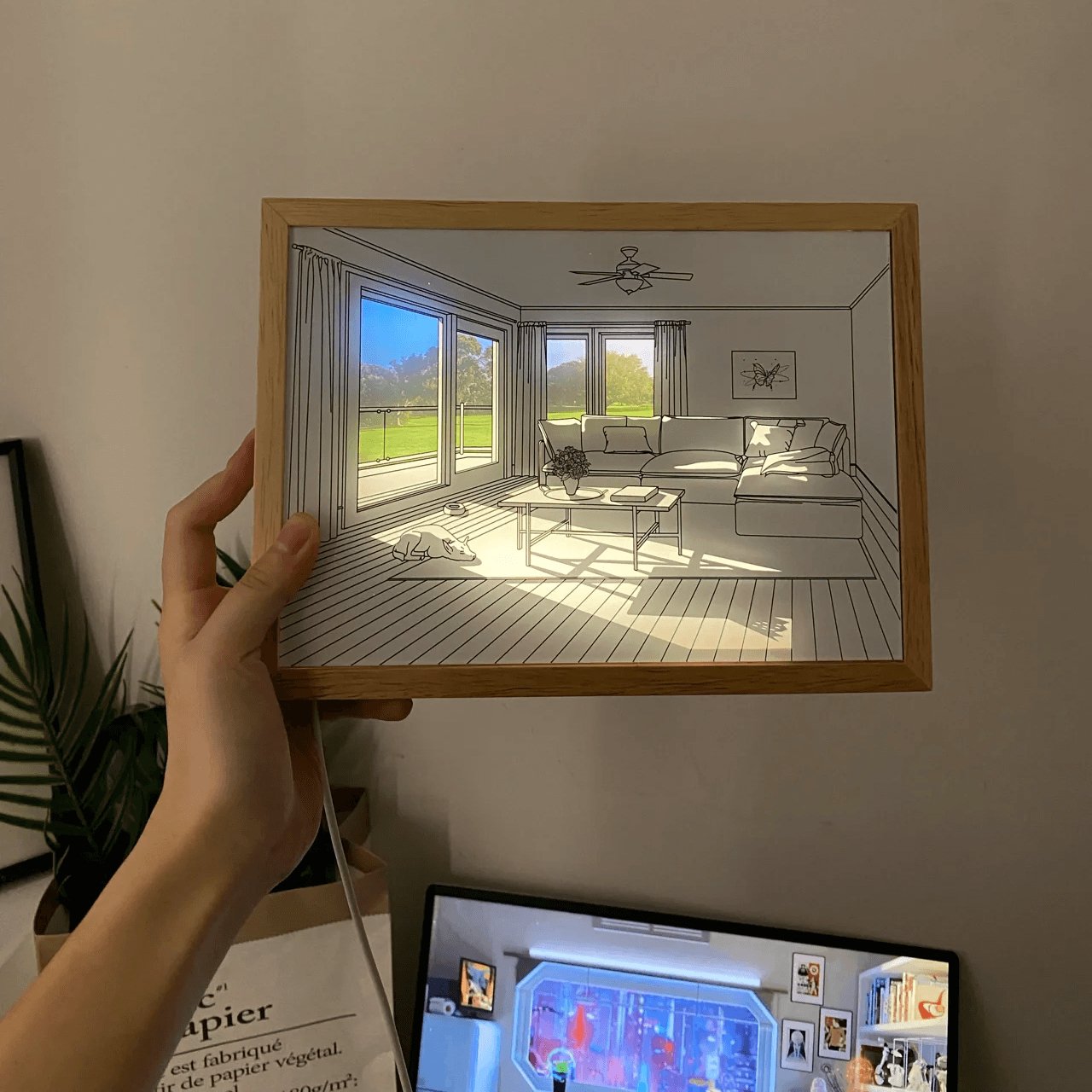 Dog Sunbathing Mural Art Lamp | Wood & Acrylic | Warm, Neutral, Cool Light