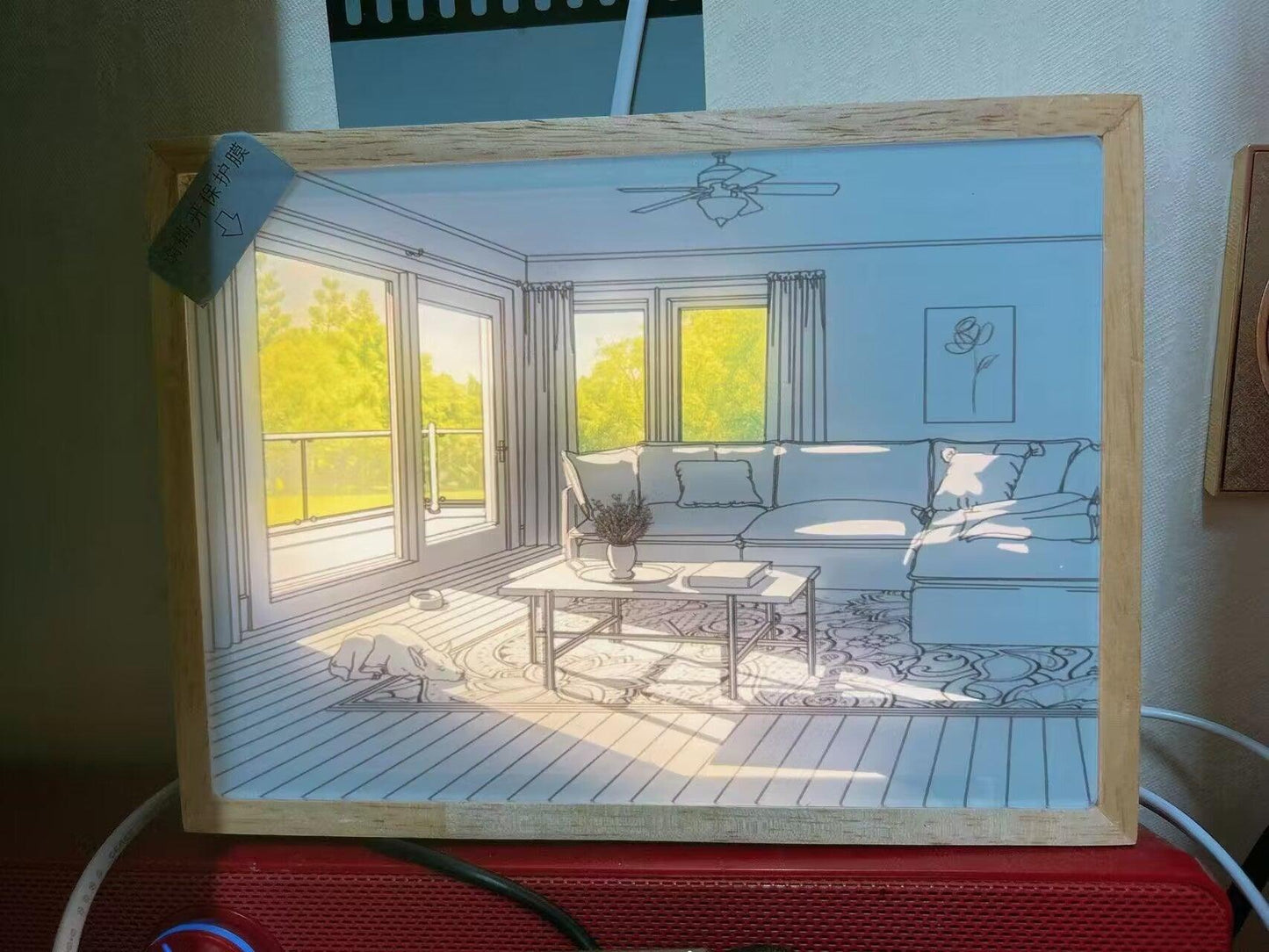 Dog Sunbathing Mural Art Lamp | Wood & Acrylic | Warm, Neutral, Cool Light