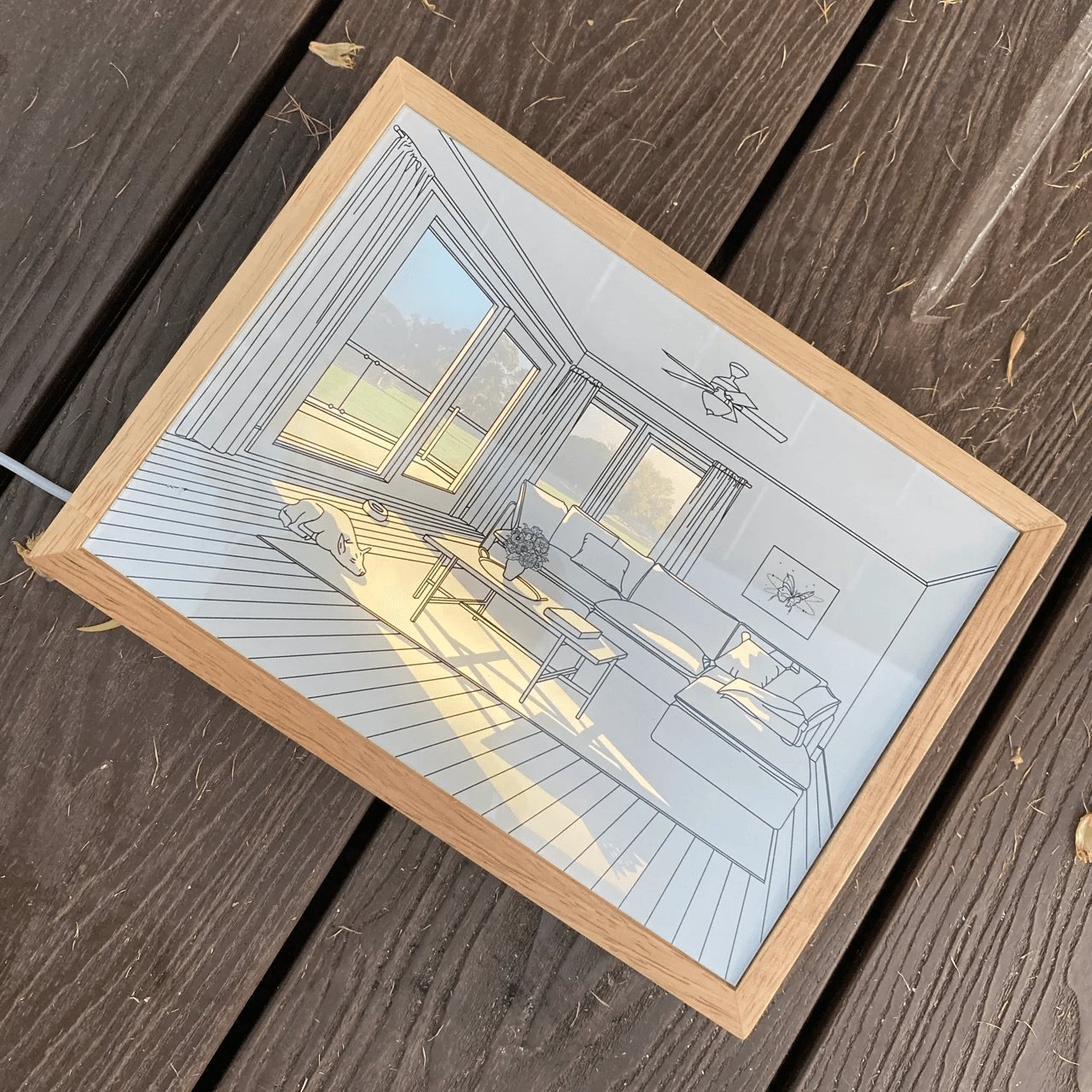 Dog Sunbathing Mural Art Lamp | Wood & Acrylic | Warm, Neutral, Cool Light