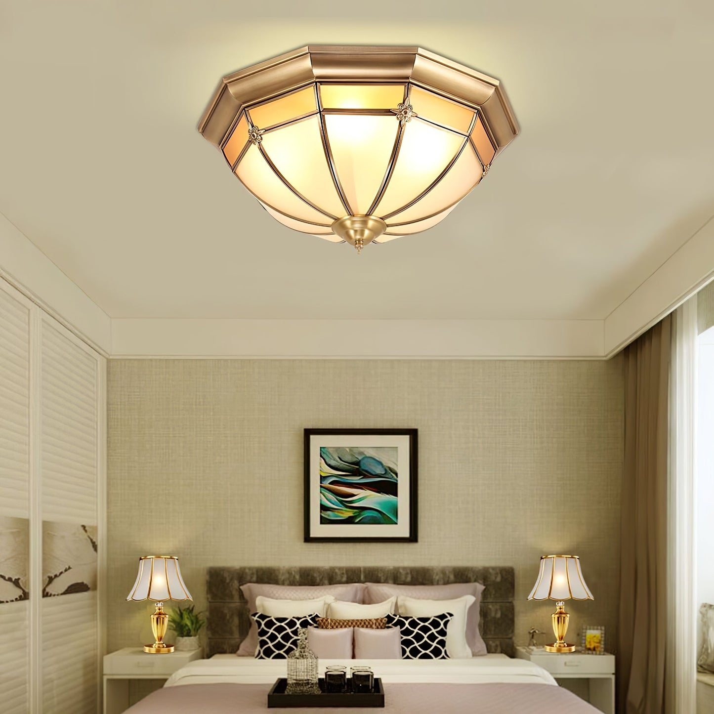 Dome Ceiling Lamp | Brass & Glass | White