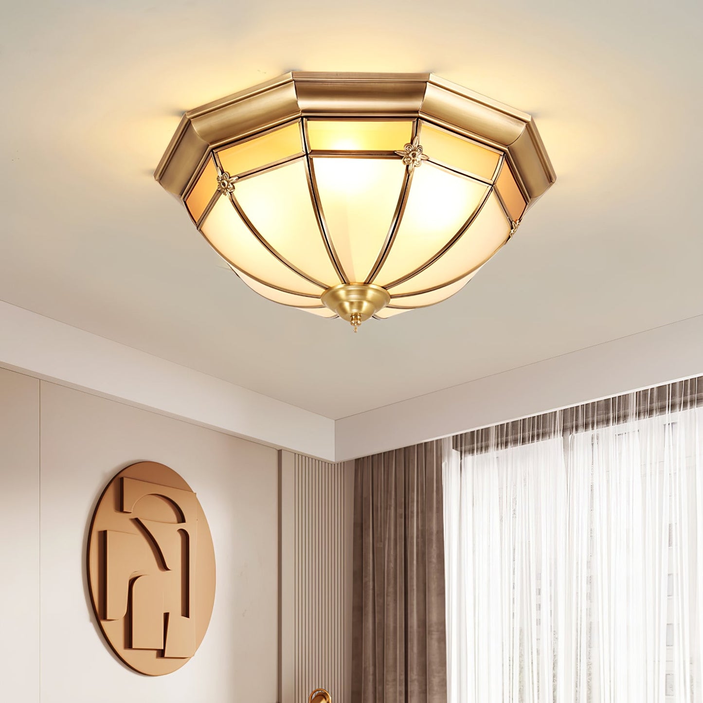 Dome Ceiling Lamp | Brass & Glass | White