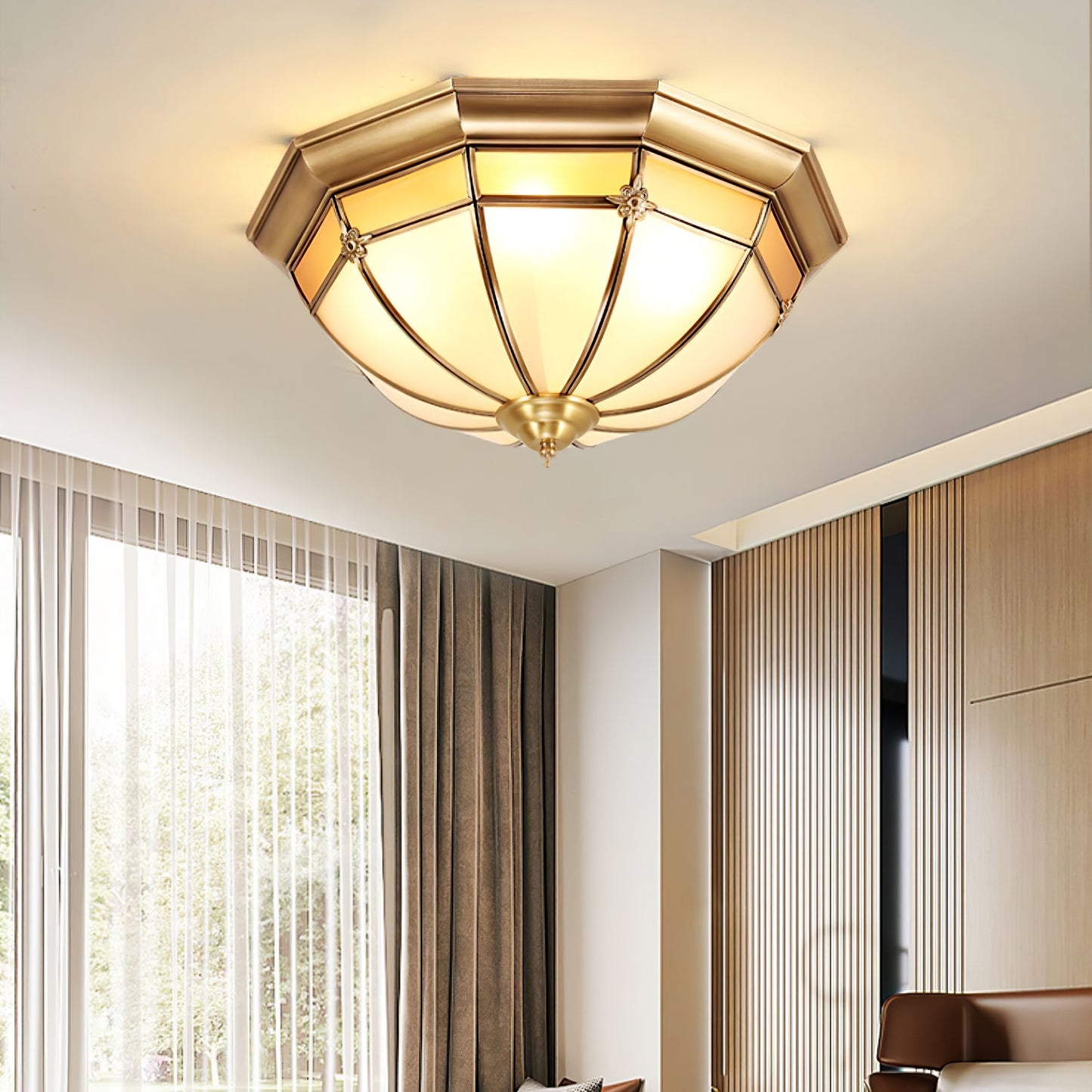 Dome Ceiling Lamp | Brass & Glass | White
