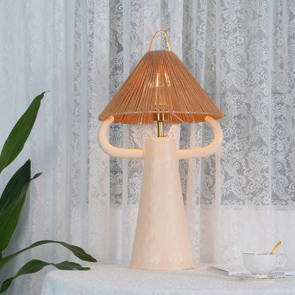 Horns Ceramic Table Lamp | Braided Rope Shade | White/Terra Cotta/Skin