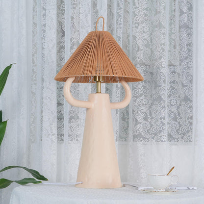 Horns Ceramic Table Lamp | Braided Rope Shade | White/Terra Cotta/Skin