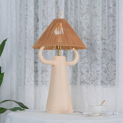Horns Ceramic Table Lamp | Braided Rope Shade | White/Terra Cotta/Skin