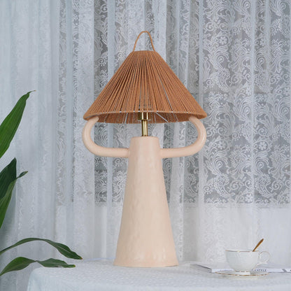 Horns Ceramic Table Lamp | Braided Rope Shade | White/Terra Cotta/Skin