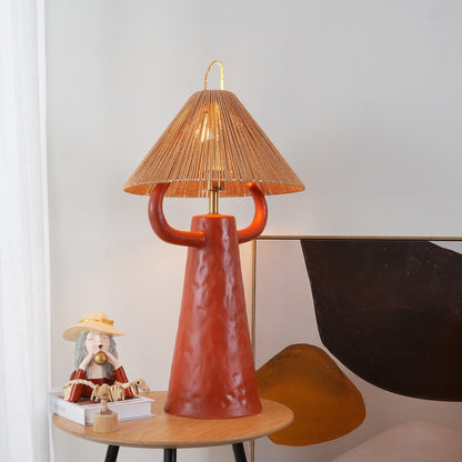 Horns Ceramic Table Lamp | Braided Rope Shade | White/Terra Cotta/Skin