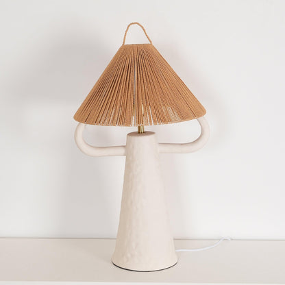 Horns Ceramic Table Lamp | Braided Rope Shade | White/Terra Cotta/Skin