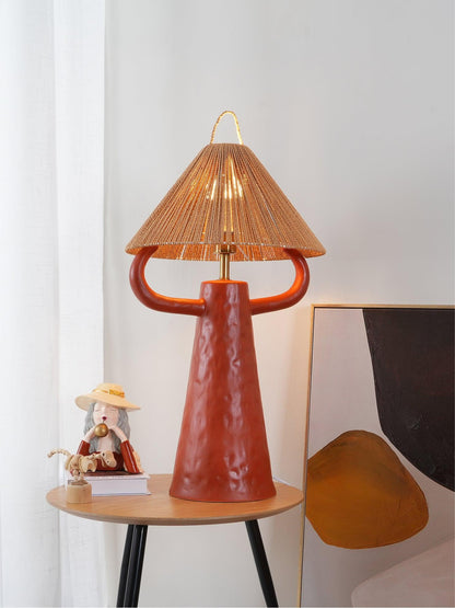 Horns Ceramic Table Lamp | Braided Rope Shade | White/Terra Cotta/Skin