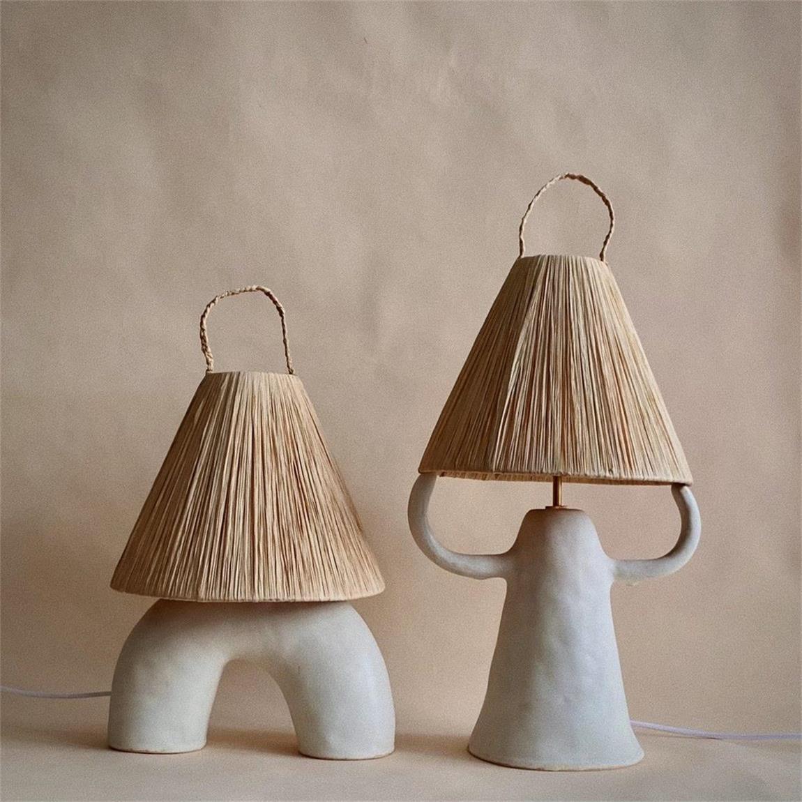 Horns Ceramic Table Lamp | Braided Rope Shade | White/Terra Cotta/Skin